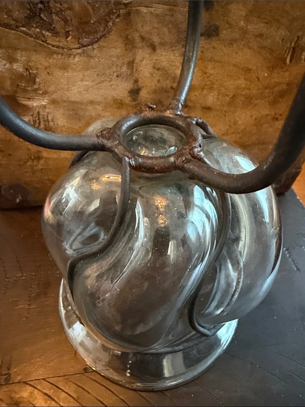 Encased Caged Wrought Iron Recycled glass vase or candle holder Vintage - Picture 8 of 11